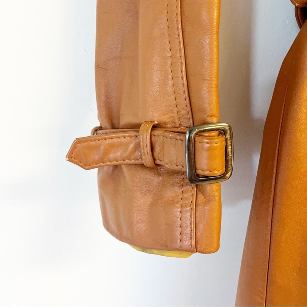 VINTAGE 1970s Jet Set of California Tan Cowhide Leather Trench Coat Belted - Picture 10 of 16